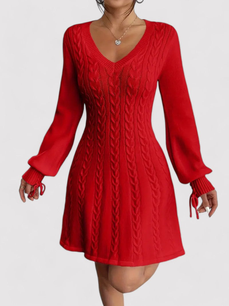 Slim Fit V-Neck Cable Knit Dress