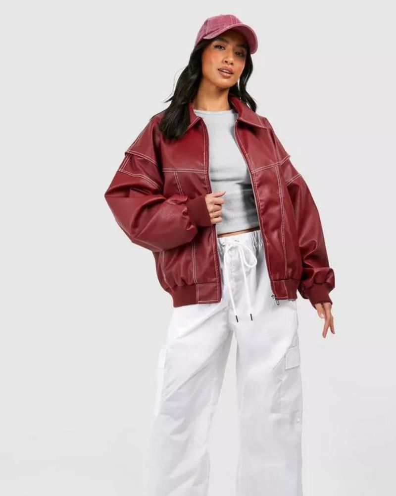 Women's Chic Leather Bomber Jacket