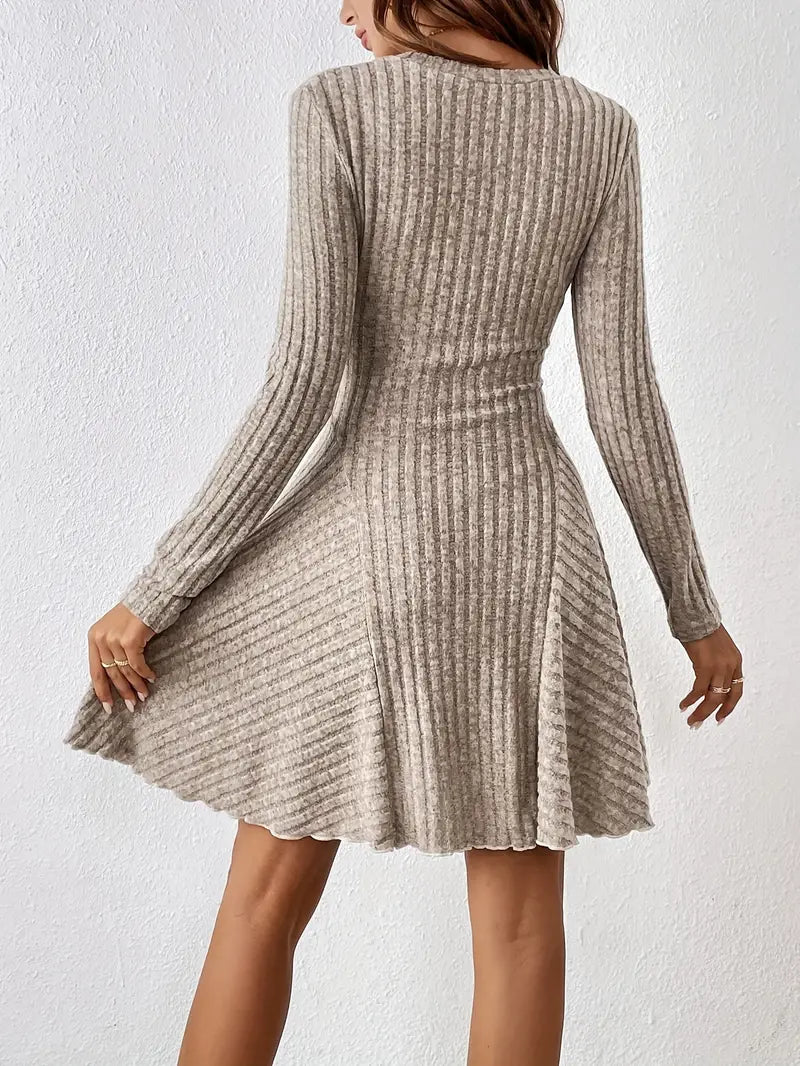 Ribbed A-Line Long Sleeve Dress