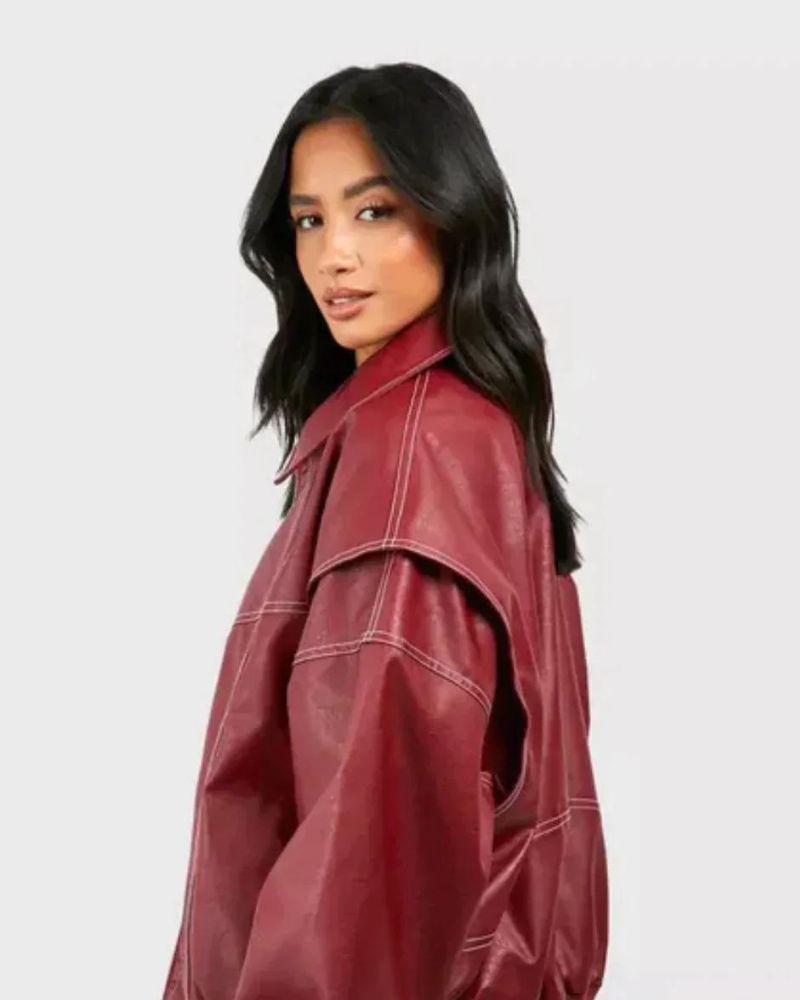 Women's Chic Leather Bomber Jacket