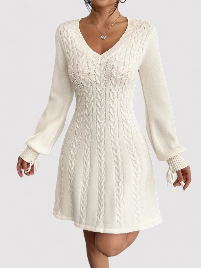 Slim Fit V-Neck Cable Knit Dress