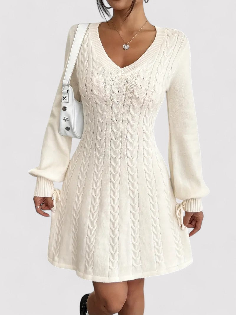 Slim Fit V-Neck Cable Knit Dress