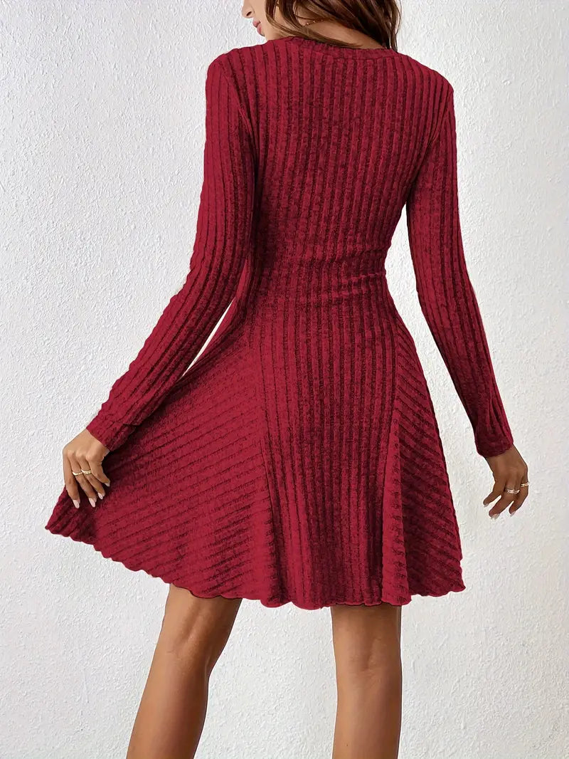 Ribbed A-Line Long Sleeve Dress