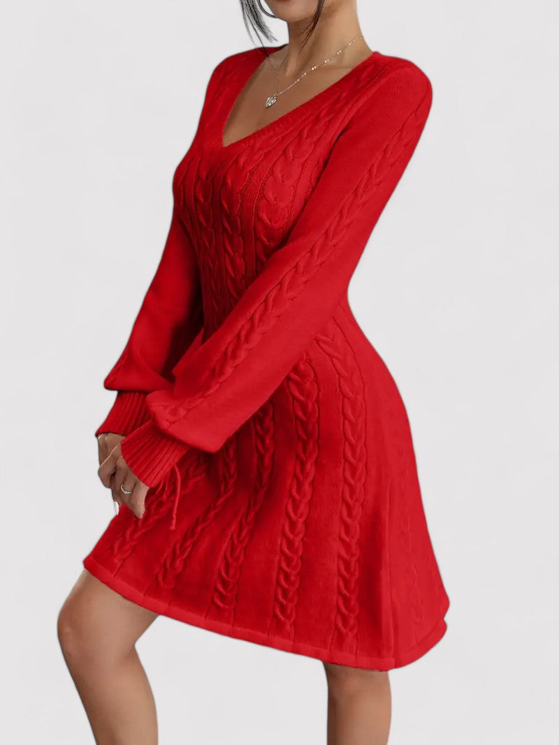 Slim Fit V-Neck Cable Knit Dress