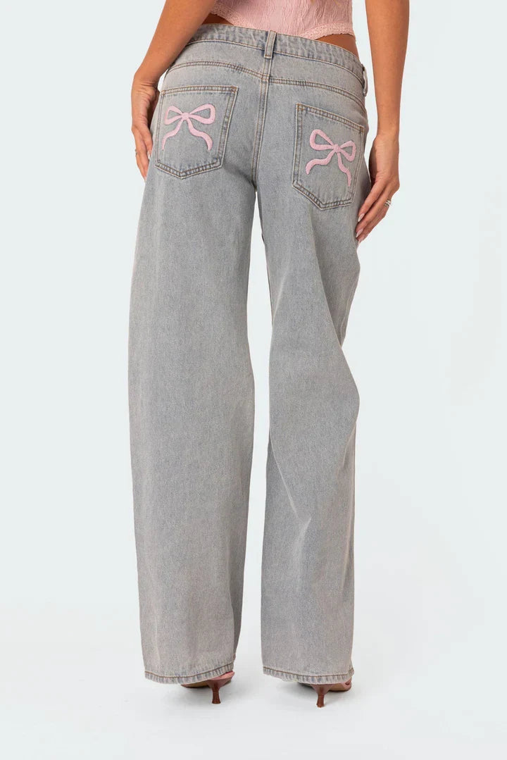 Women's Embroidered Bow Tie Jeans