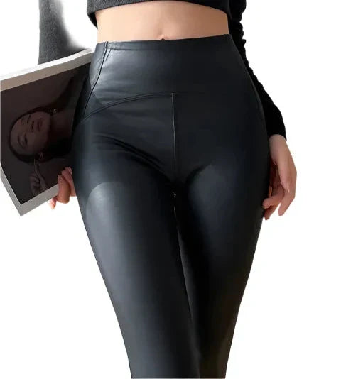 Fleece leather pants