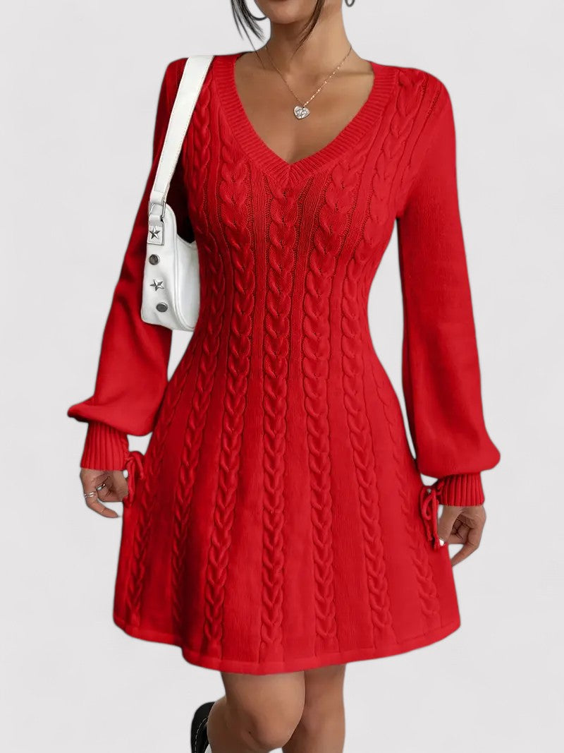 Slim Fit V-Neck Cable Knit Dress