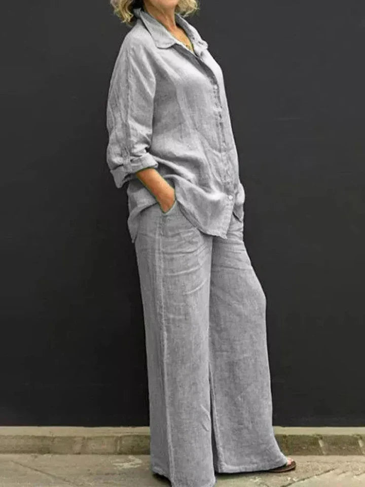 Casual Linen Women's Buttoned Set