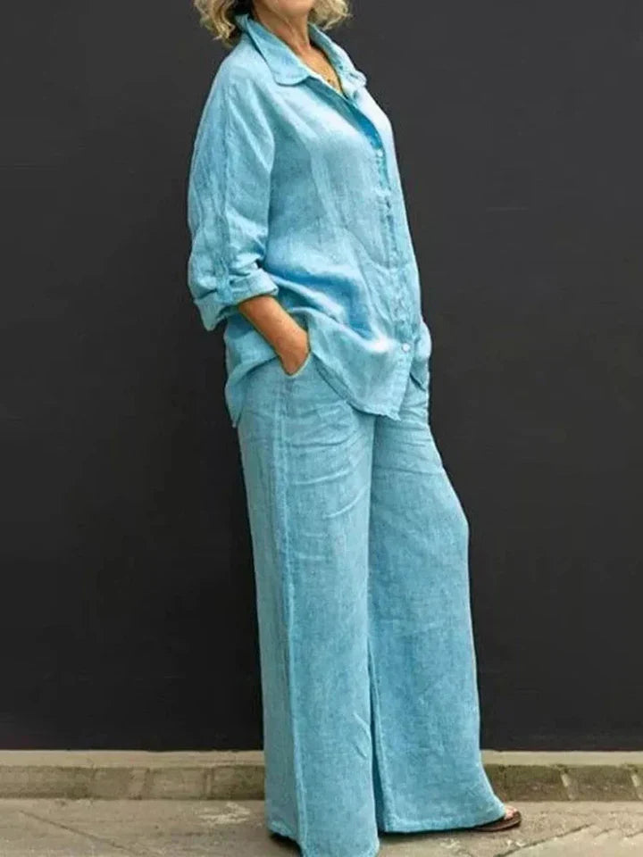 Casual Linen Women's Buttoned Set