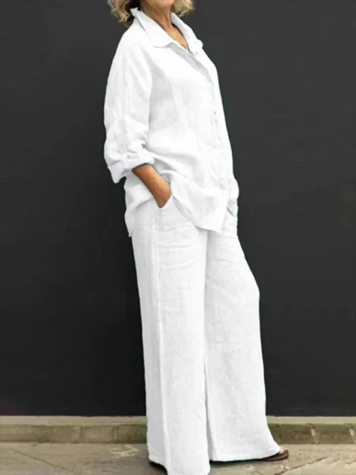 Casual Linen Women's Buttoned Set