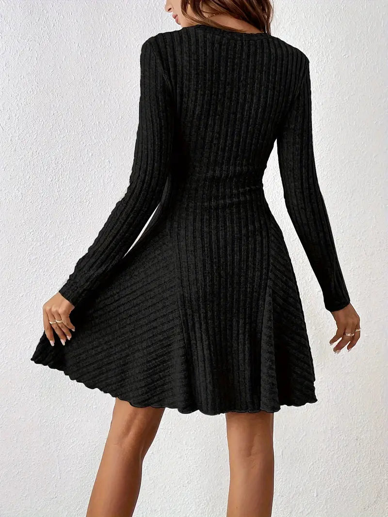 Ribbed A-Line Long Sleeve Dress