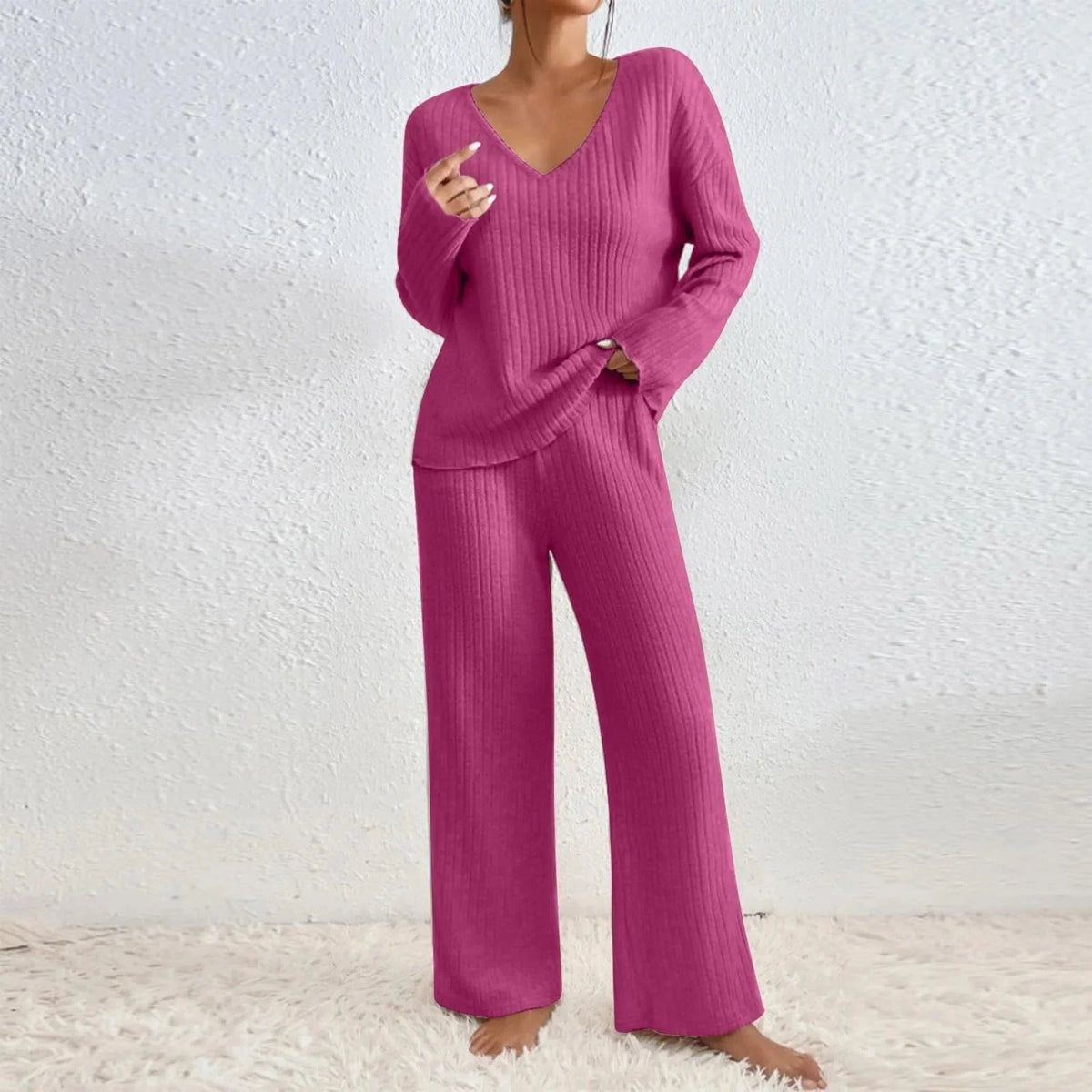 Women's Comfort Wear Ribbed Knit Lounge Set