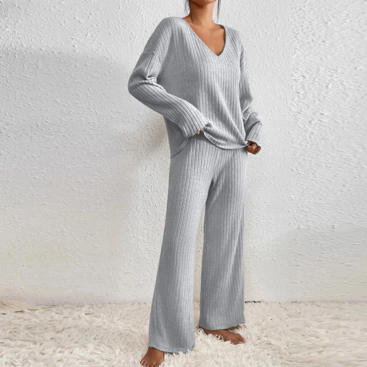 Women's Comfort Wear Ribbed Knit Lounge Set