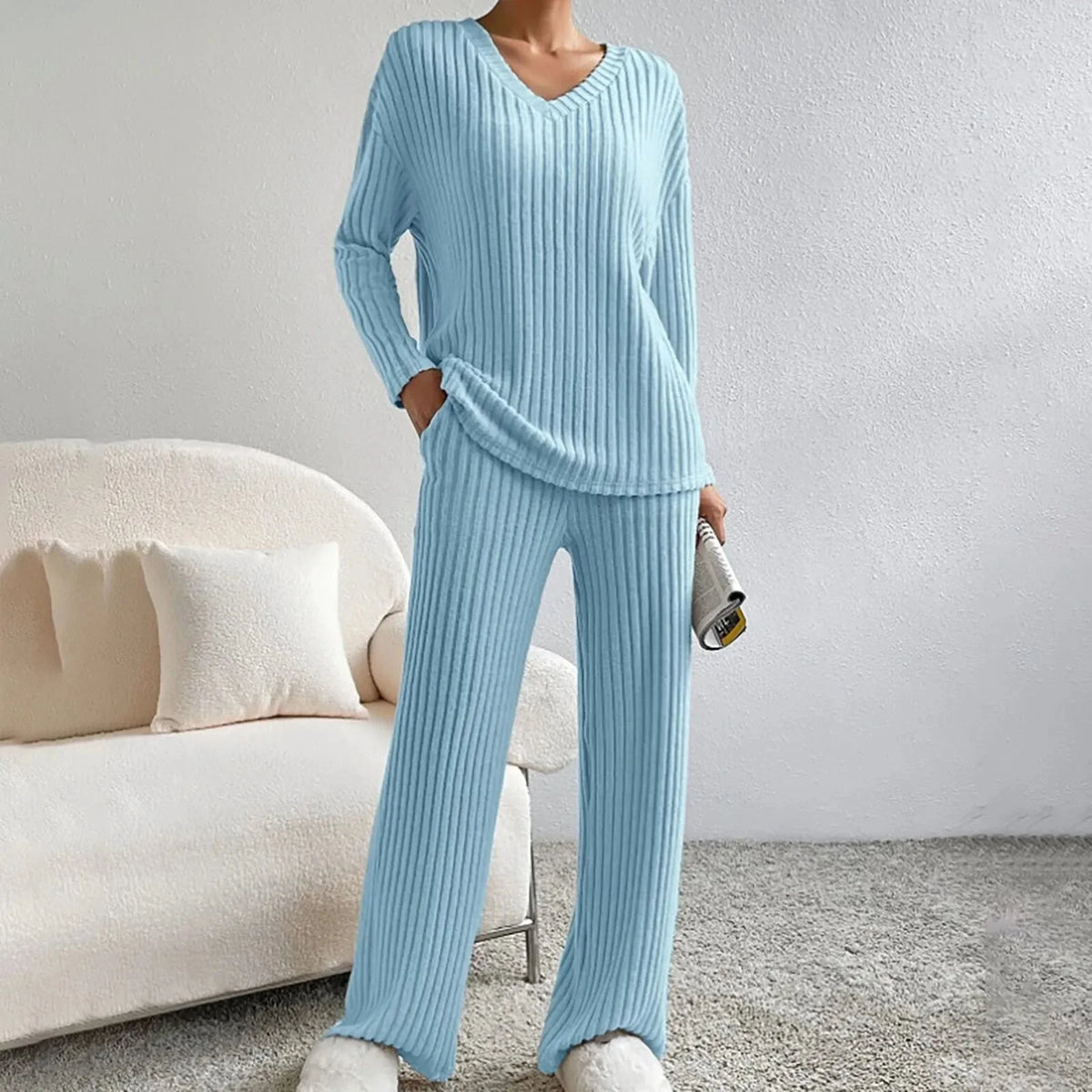 Women's Comfort Wear Ribbed Knit Lounge Set