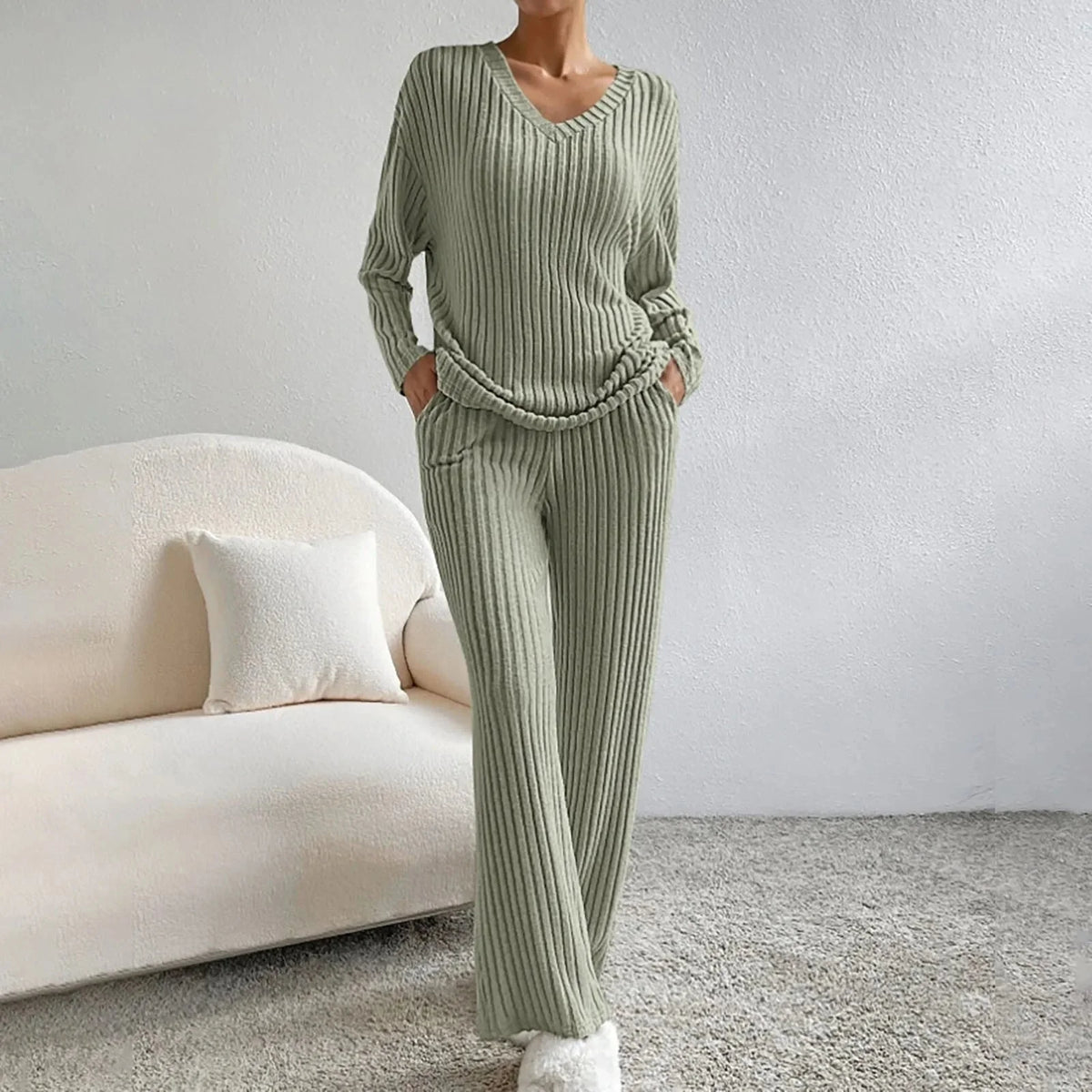 Women's Comfort Wear Ribbed Knit Lounge Set